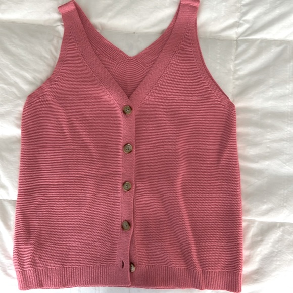 Loft Sweater tank top Sz Small Like new pink spring Button 100% cotton Shirt - Picture 1 of 4